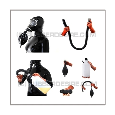 Deluxe MSA-AUER gasmask-zipperhood-system ULTIMATE-3S with tube-set, sniffdildo, inhaler-set and rebreathing-bag-set